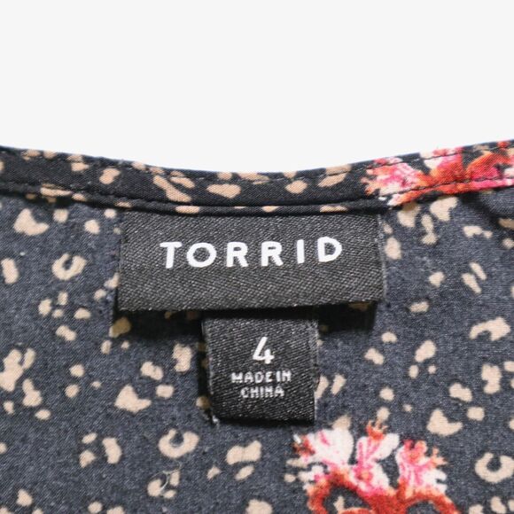 Torrid Size 4 | 4X Black Leopard & Floral Chablis Crop Peplum Top - Picture 9 of 10